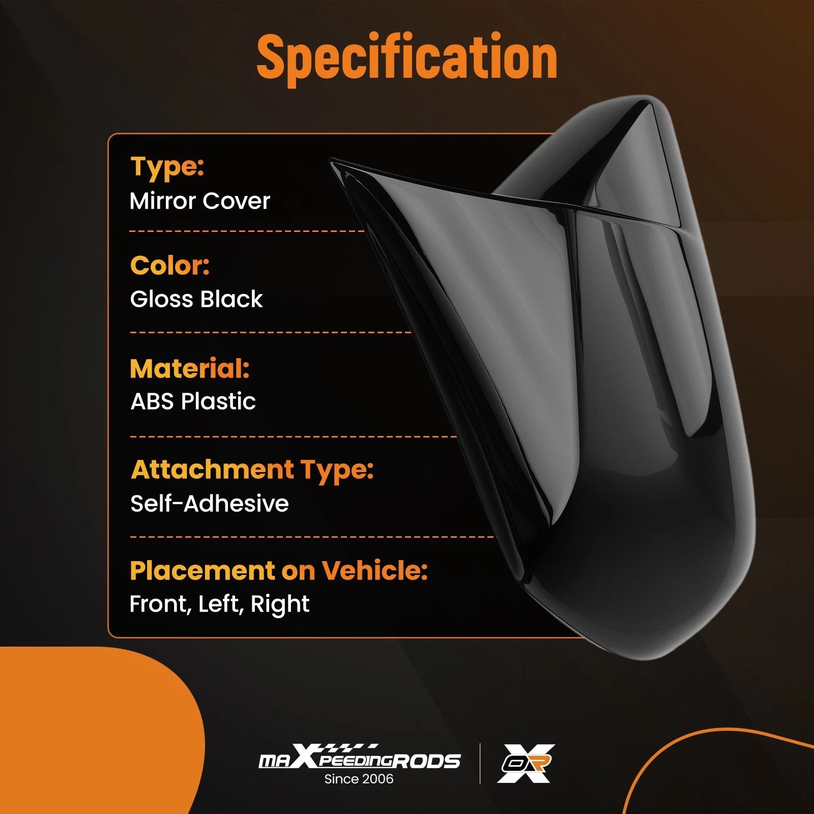 Set of 2 Exterior Mirror Shells for Toyota Camry Avalon (2018–2023) Black ABS