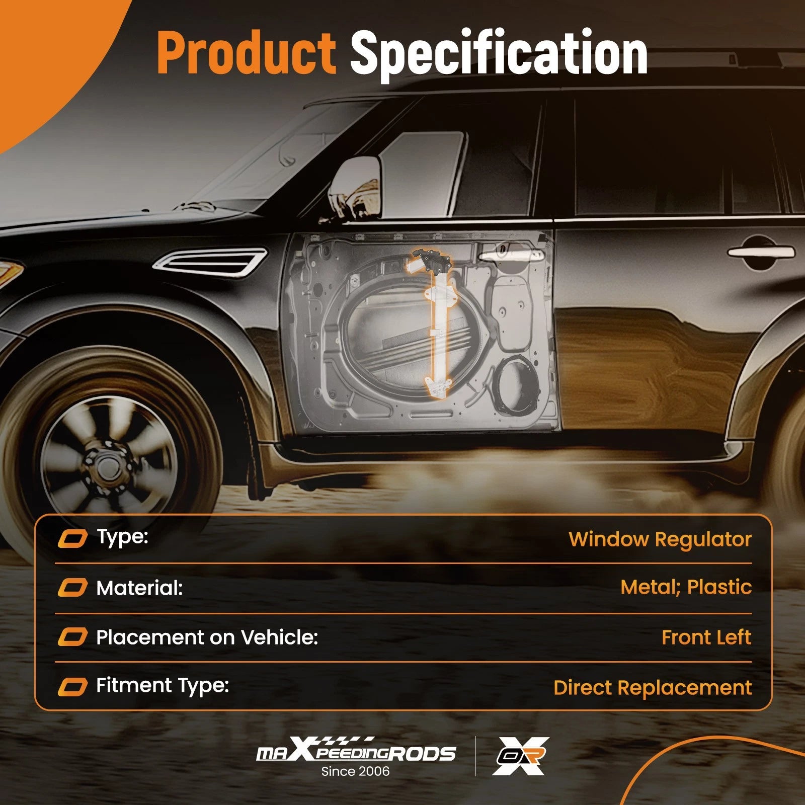 Front Left Power Window Regulator with Motor for Honda Accord Coupe (2013-2017)