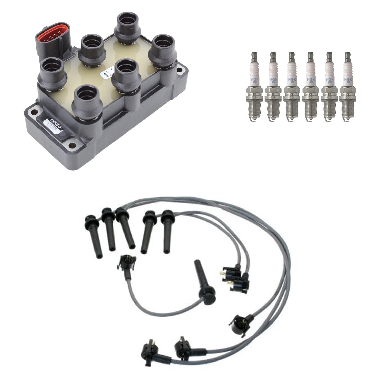 Set of 6 Denso Ignition Coil Wires & NGK Spark Plugs for MPV V6