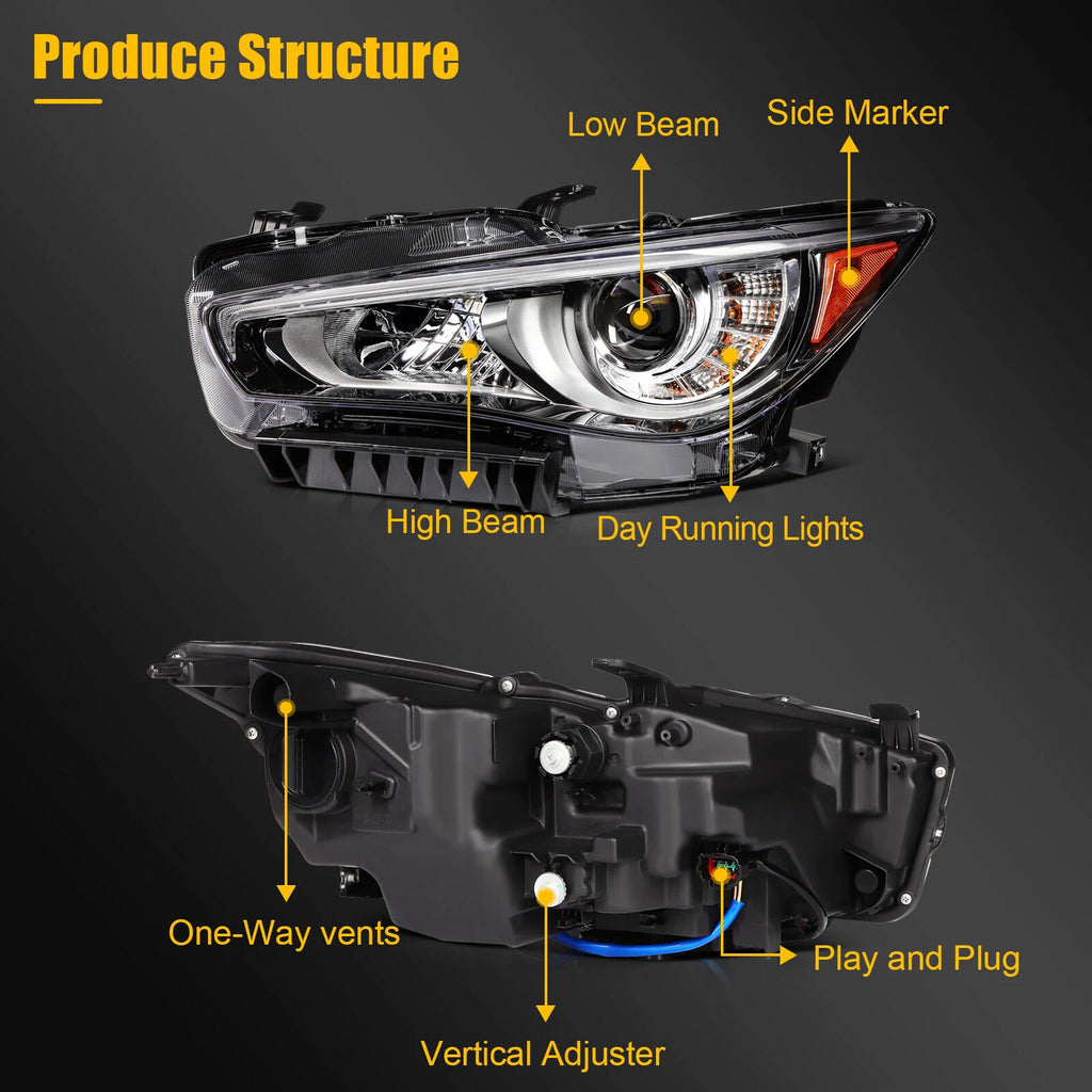 Left Driver Side Headlight for Infiniti Q50 (2014–2024) with LED DRL