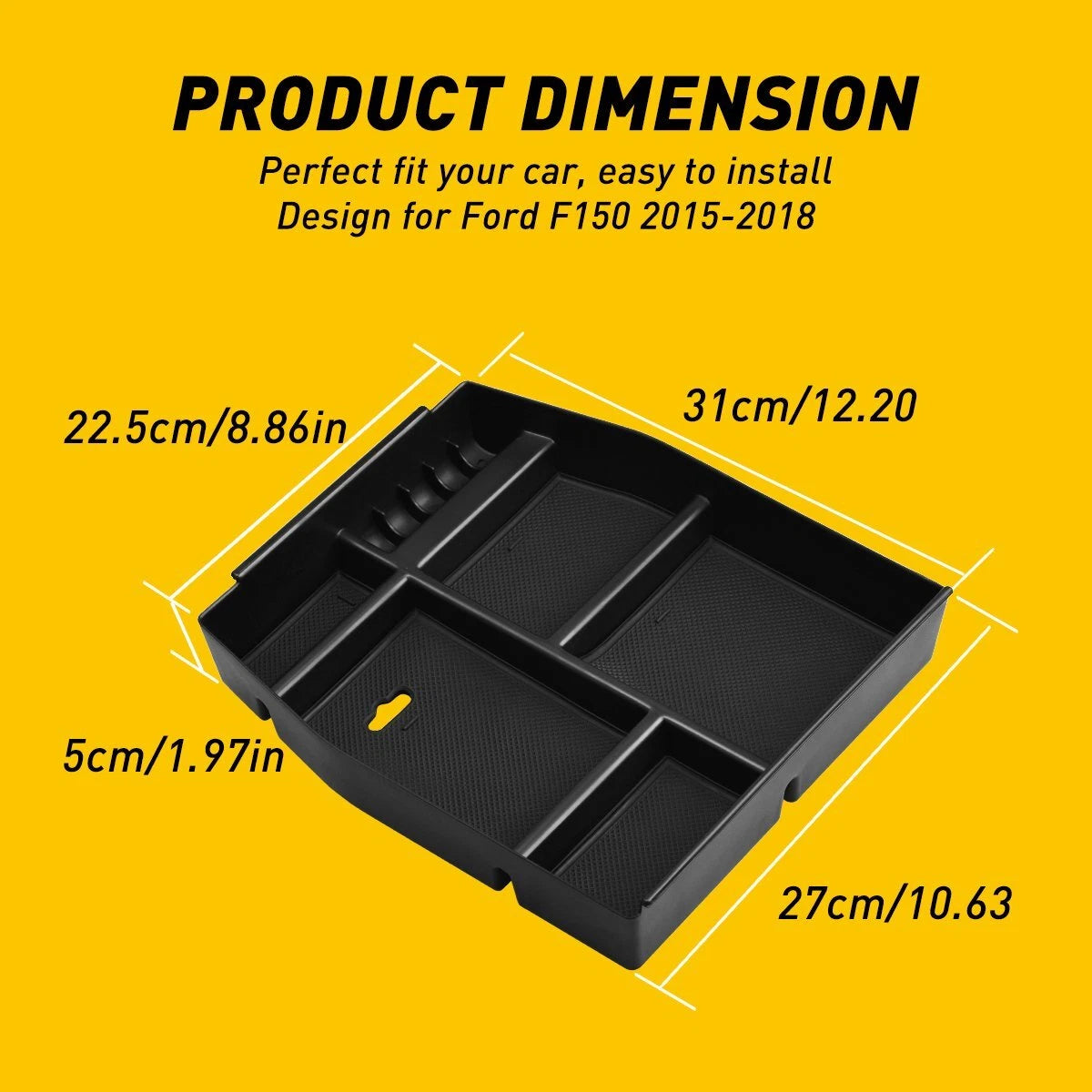 Armrest Storage Box Organizer Tray for Ford F150 (2015–2019)