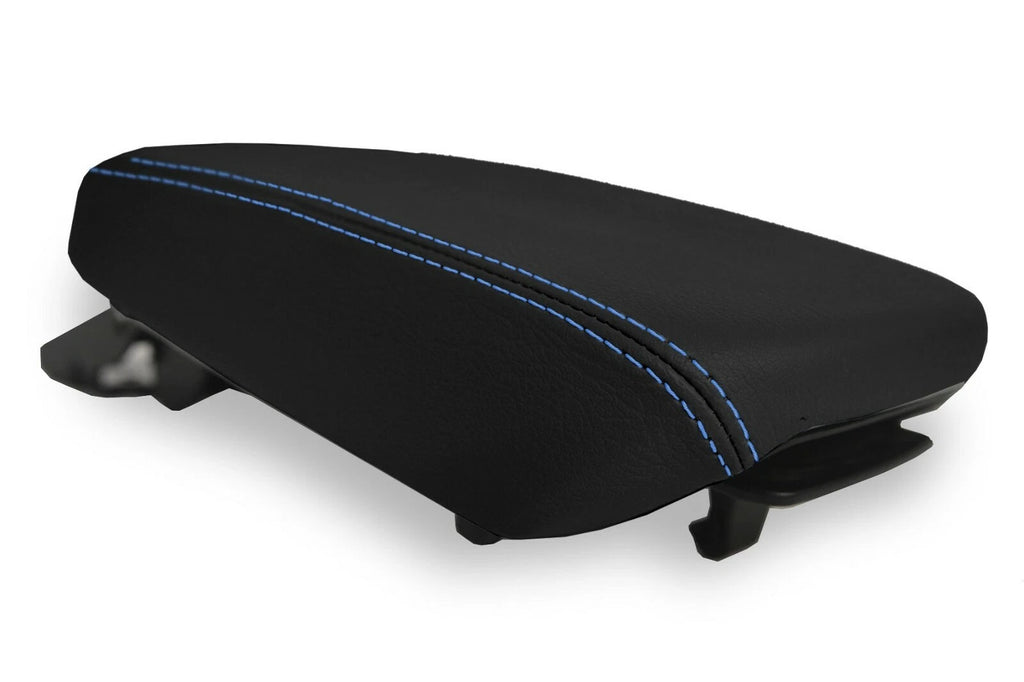 Leather Console Lid Armrest Cover for Hyundai Kona (2018–2020) Blue Stitch