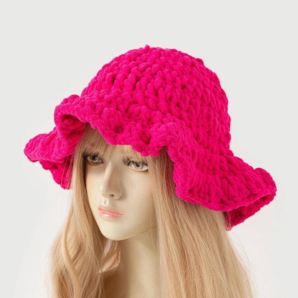 Fisherman Bucket Hat for Handmade Knitted Ruffled Brim Design