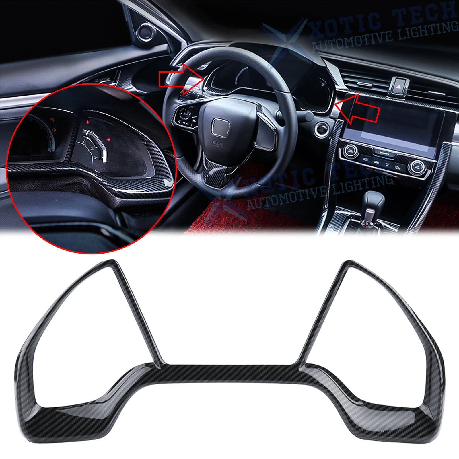 Carbon Fiber Texture Dashboard Panel Frame Cover Trim for Honda Civic (2016–2021)