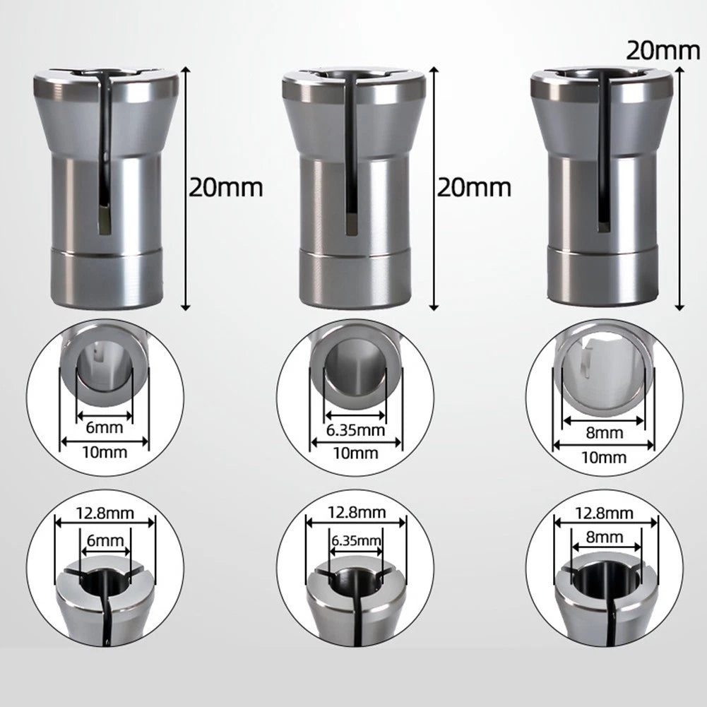 Set of 6 Collet Chuck Adapters for Engraving Router Trimmer (6mm/6.35mm/8mm)
