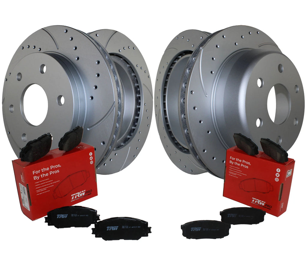 Front Rear Brake Kit with Drilled Rotors & TRW Pro Ceramic Pads for Silverado Sierra 1500 (2014–2019)