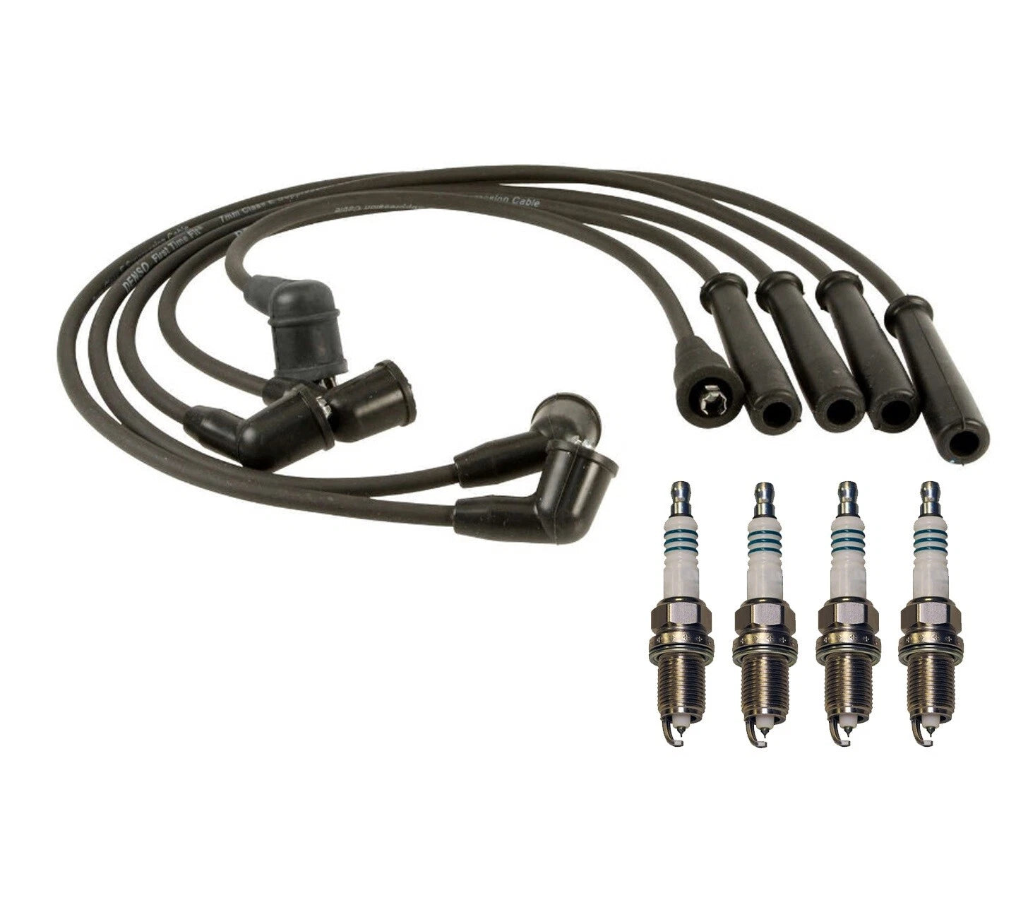 Denso 7mm Wire Set & 4 Iridium Power Spark Plugs for Ford Probe (1989–1992)