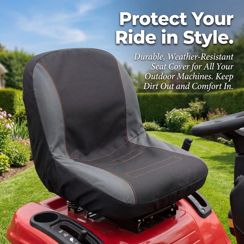 Tractor Seat Cover for Lawn Mowers and ATVs (M/L Size) - Black UV Protection