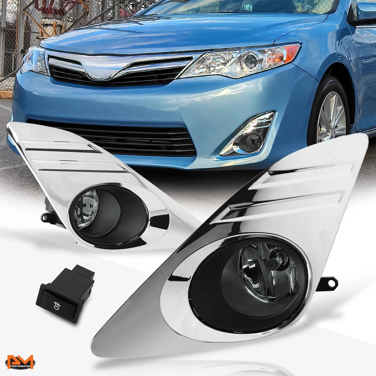Set of 2 Smoked Lens Fog Lights with Switch & Chrome Bezel for Camry (2012–2014)
