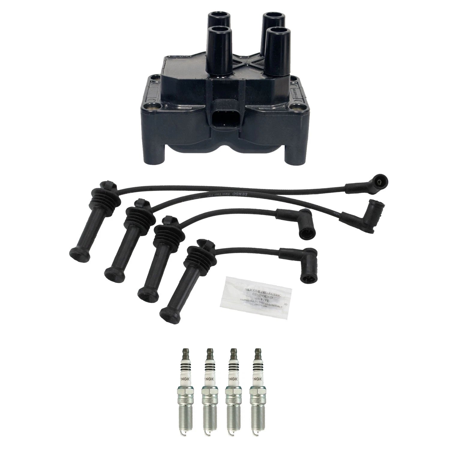 Set of 4 Denso Ignition Coil Wires & NGK Iridium IX Spark Plugs for Fiesta (2011–2019)