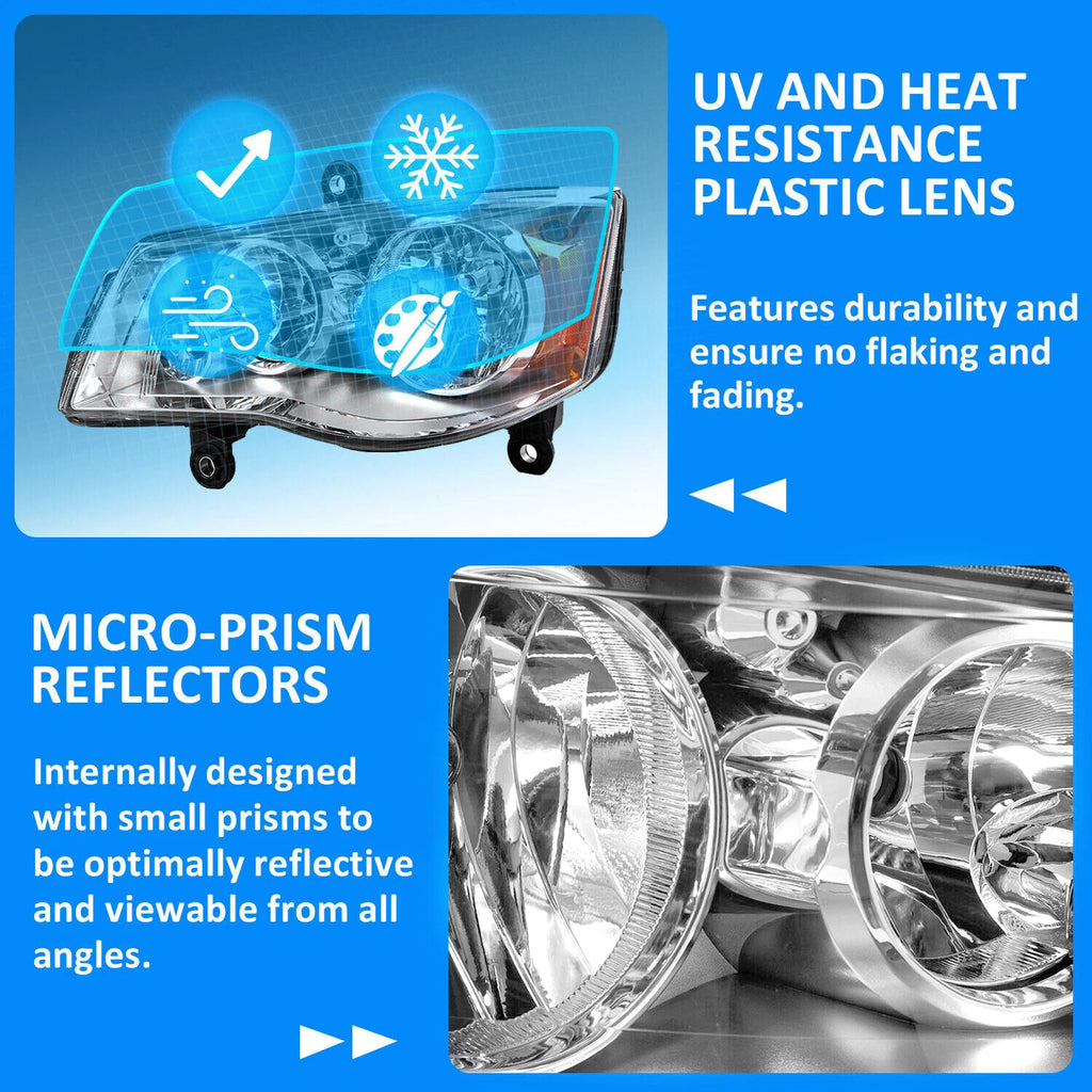 Set of 2 Headlights for Dodge Grand Caravan (2011–2019) & Chrysler Town & Country (2008–2016)