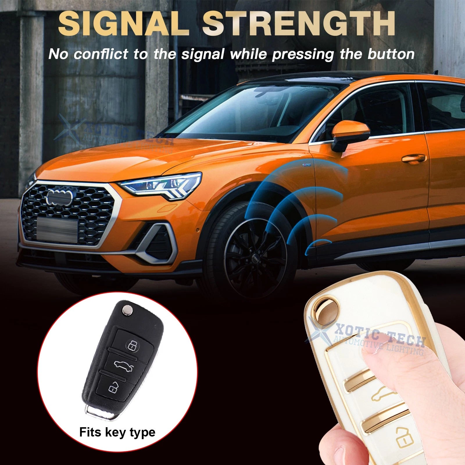 TPU Full Seal Flip Remote Key Fob Case with Keychain for Audi (2010-2024)