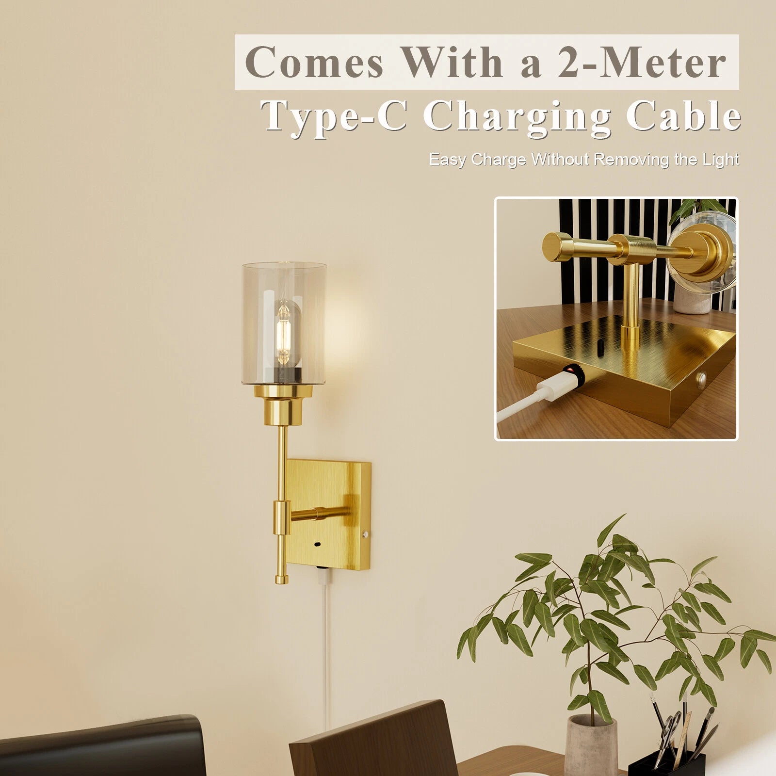 Remote Wall Sconce for HYMELA (Battery Operated, Metal, Glass, Gold)