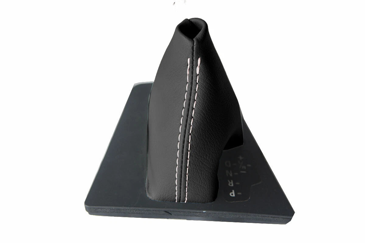 Leather Automatic Shift Boot Cover for BMW E60 (2004–2007) Black White Stitch