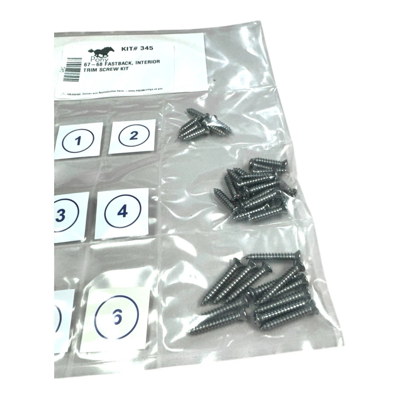 Interior Trim Screw Hardware Kit for 1967–1968 Ford Mustang Fastback