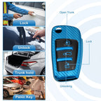 Silicone Smart Key Fob Case Cover for Audi A3 A1 (2013–2020) - Carbon Fiber Blue
