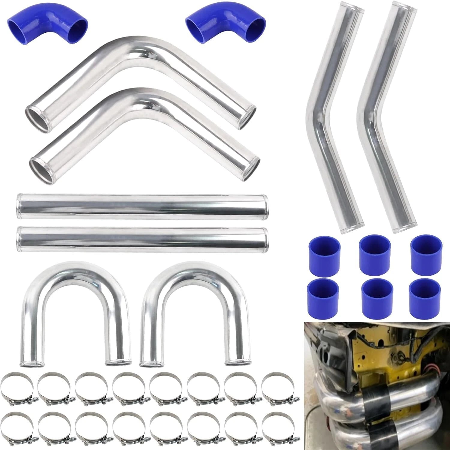 2.5" Universal Aluminum Turbo Intercooler Elbow Pipe Kit with Hose & Clamp