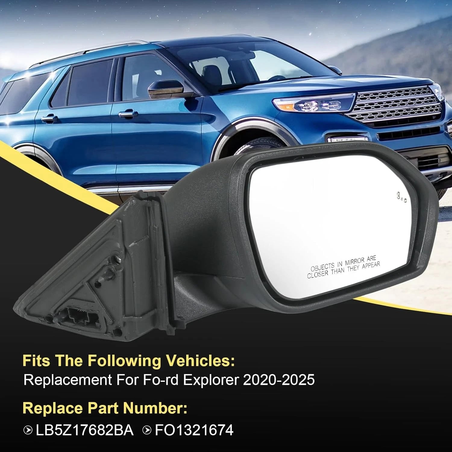 Passenger Side Mirror for Ford Explorer (2020–2026) LB5Z17682BA Textured Black