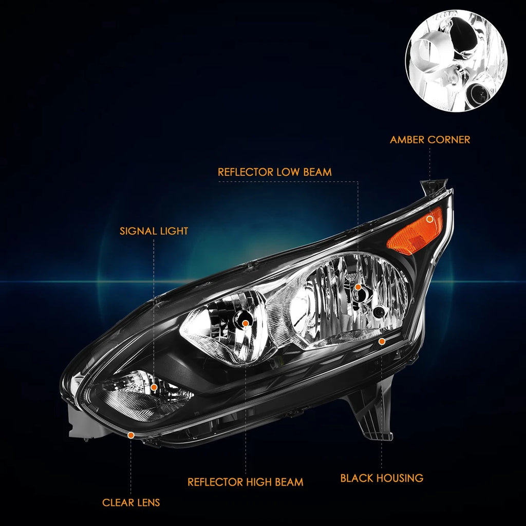 Left Side Headlight for Ford Transit Connect (2014–2018) Black Housing
