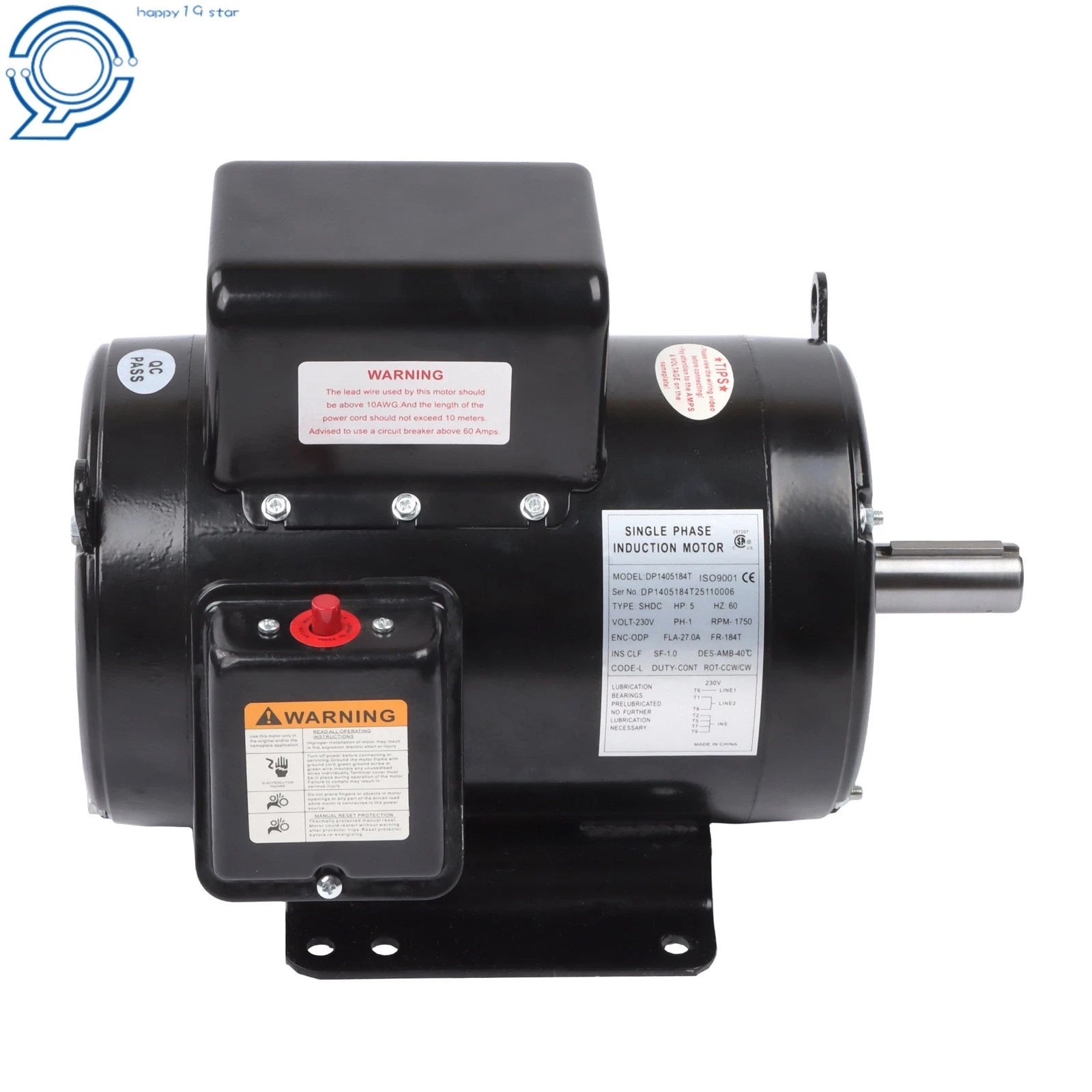 5HP Single Phase ODP Motor 184T 208-230V 60Hz for Compressor Duty