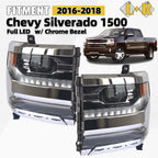 LED Headlight Set for Chevy Silverado 1500 (2016–2018) w/Module Chrome