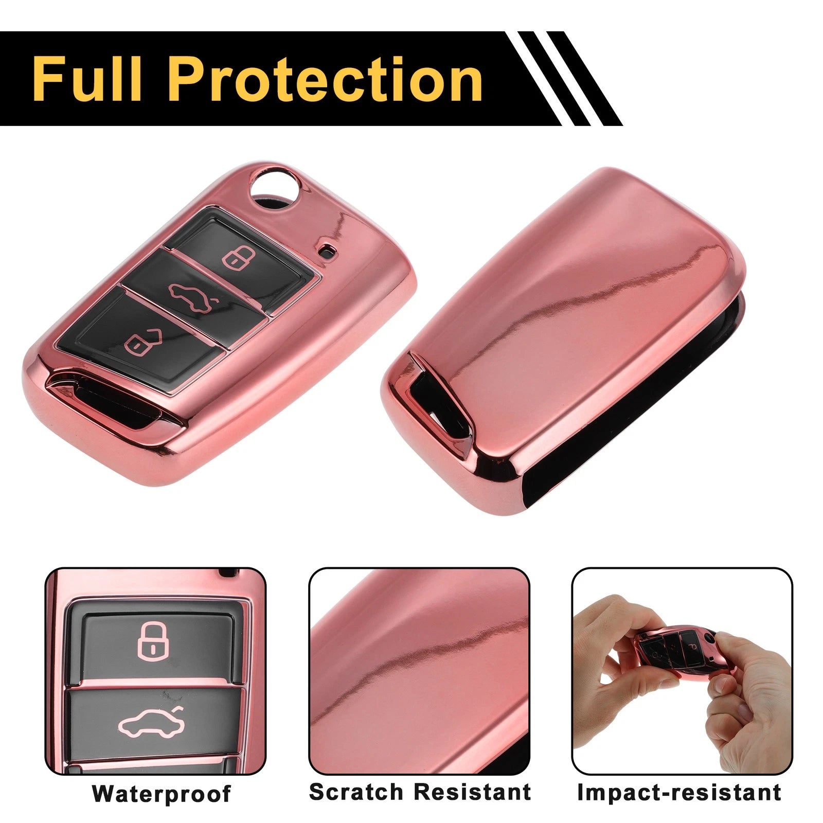 Pink TPU Silicone Key Case for VW Golf 7 Mk7, Tiguan, Touran, T-Roc (2013–2023)
