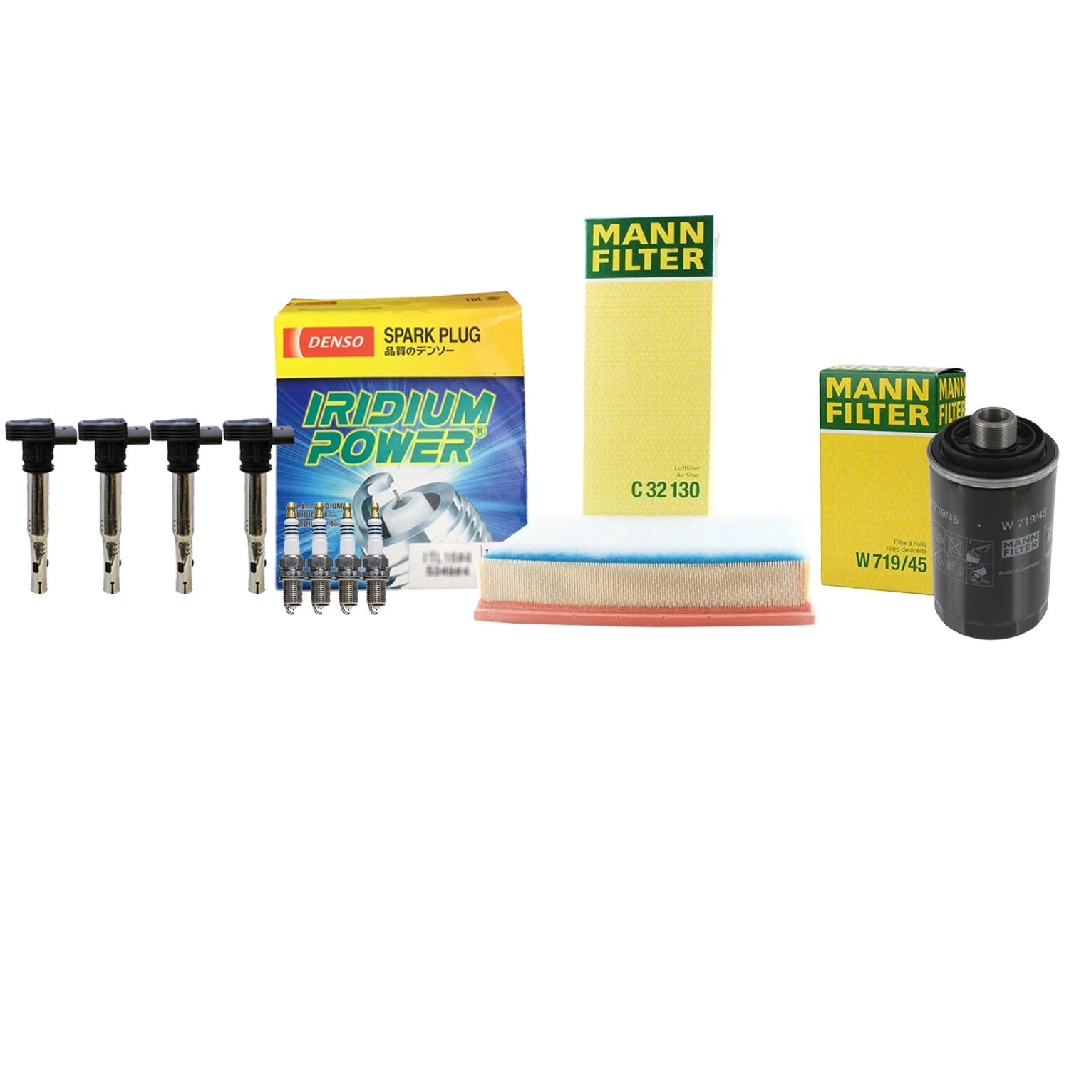 Set of 4 Mann Filters & 4 Denso Iridium Spark Plugs for Audi A4