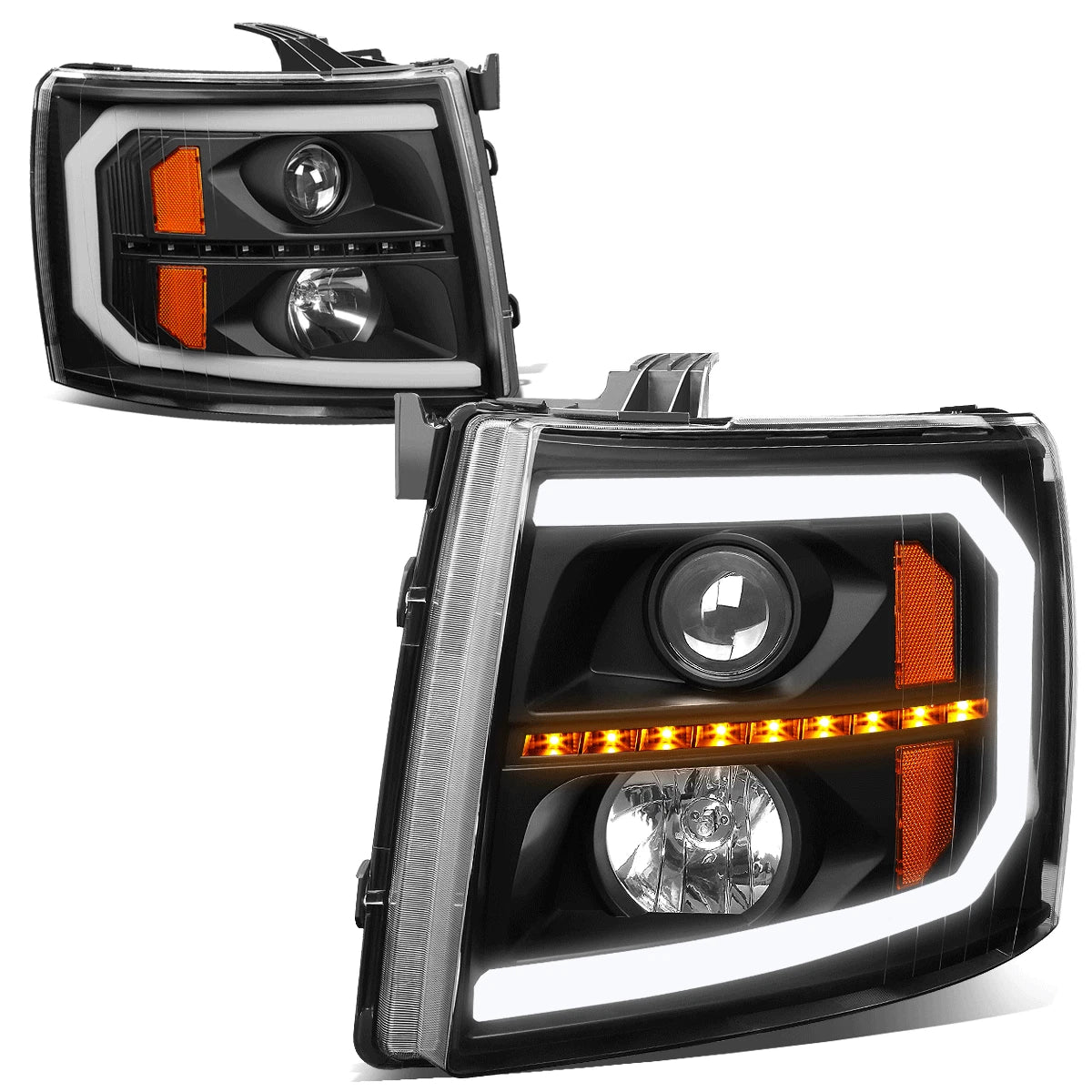 LED DRL Sequential Signal Projector Headlight Lamps for Silverado 1500 (2007–2014)