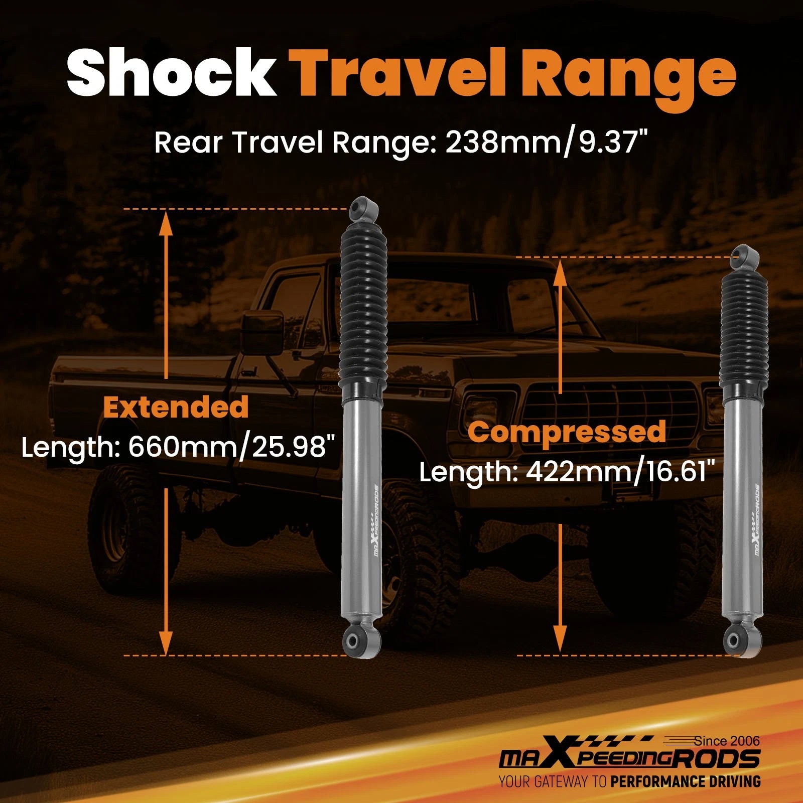 Rear Gas Charged Shock Set for Ford F-250/F-350 (1980–1997) 0-2" Lift 4WD