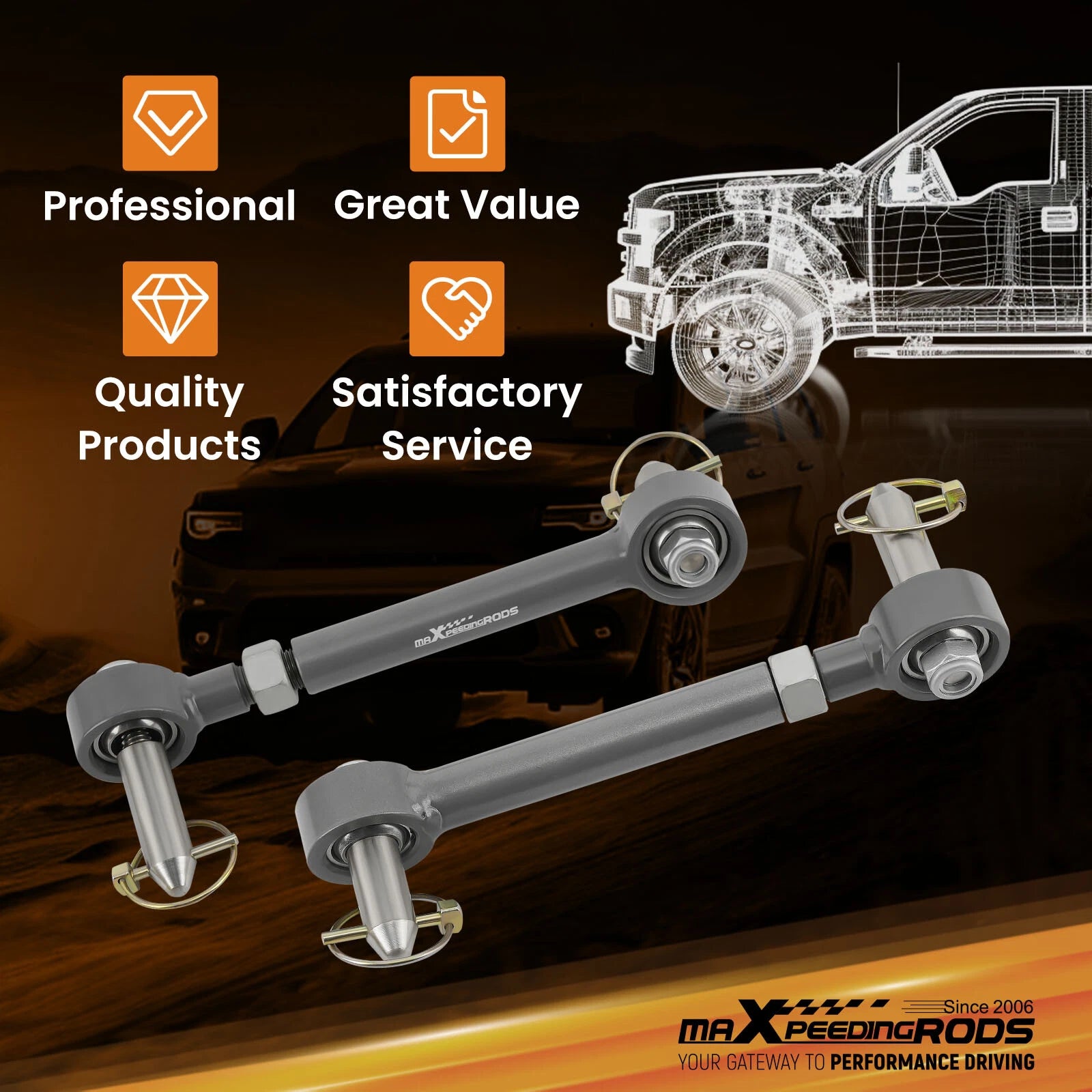 Front Sway Bar Links for Jeep Wrangler JK (2007–2018) 2.5-6” Lift