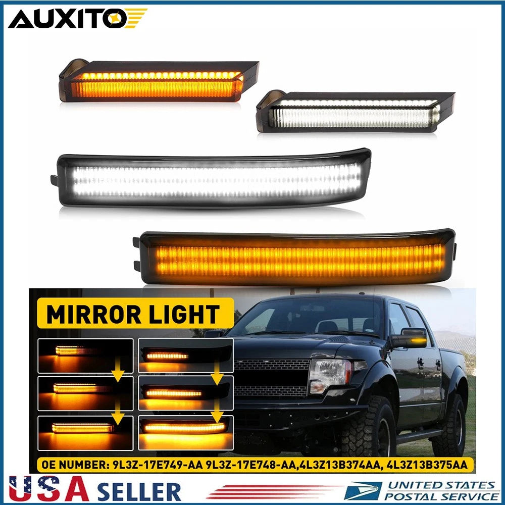 Set of 4 Sequential Smoked LED Side Mirror Marker Lights for Ford F-150 (2009–2014)