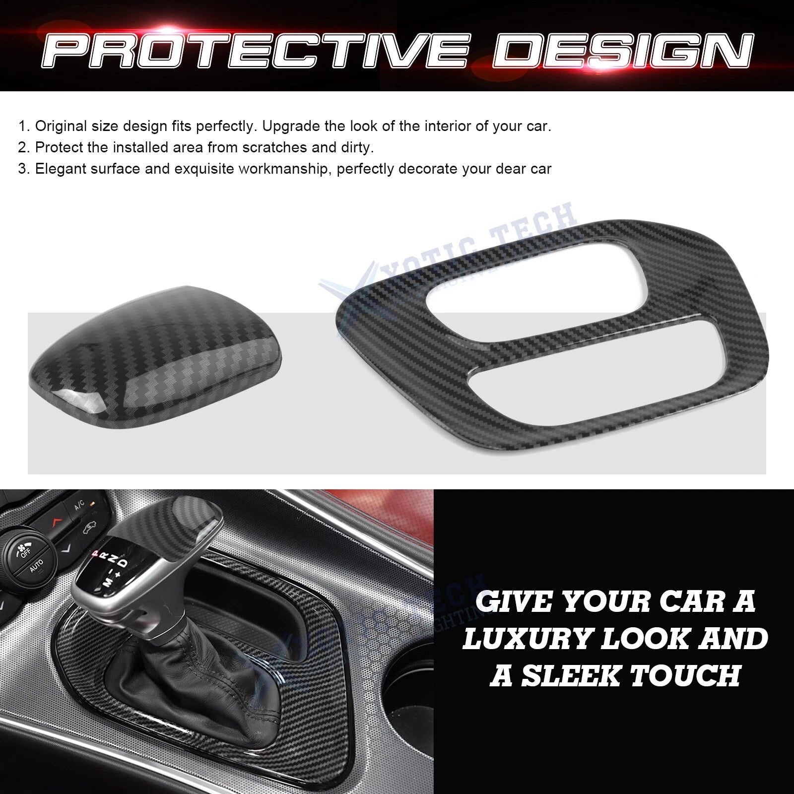Gear Shift Media Panel and Knob Cover for Dodge Challenger 2015-2025