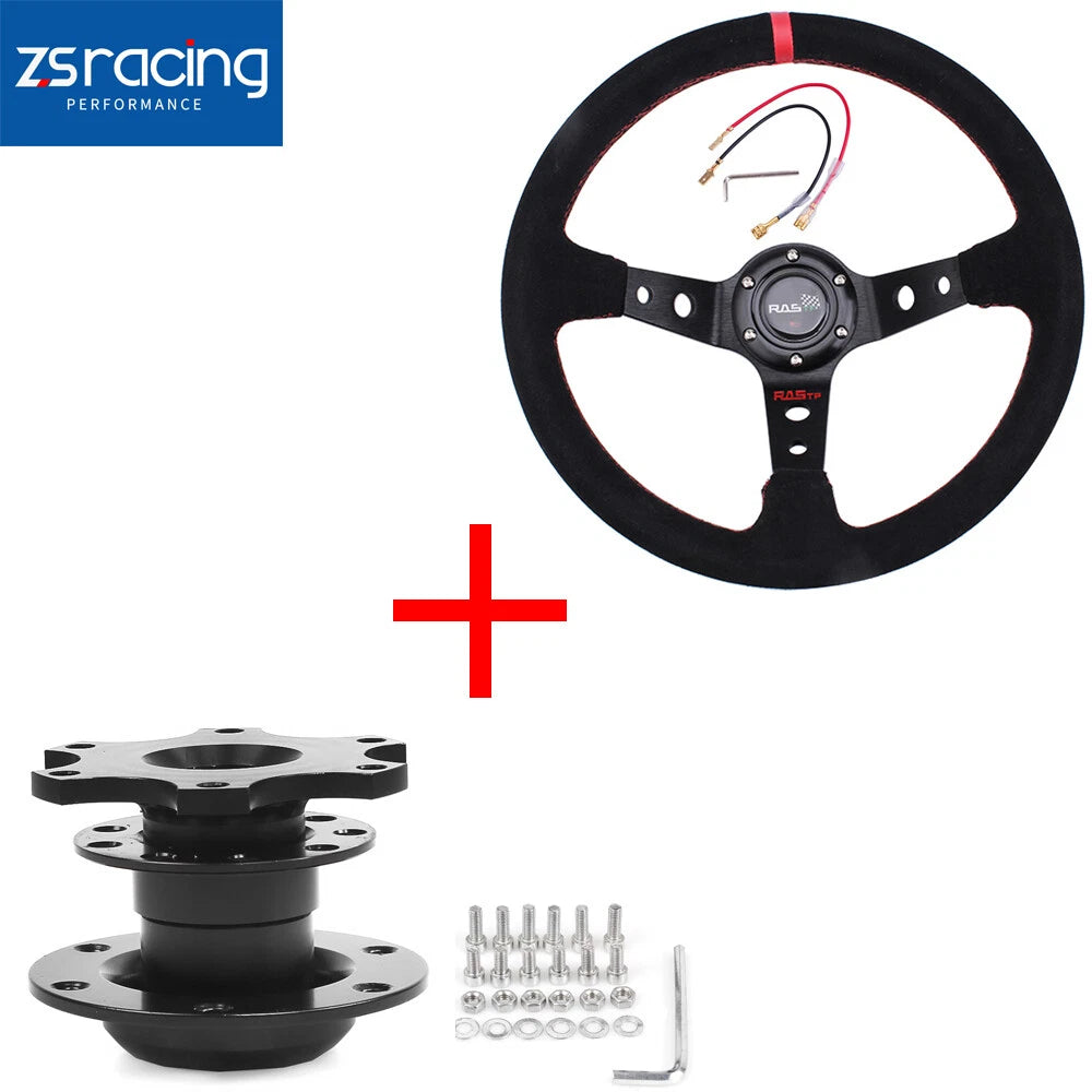 350mm Deep Dished Suede Steering Wheel & Quick Release Hub Kit