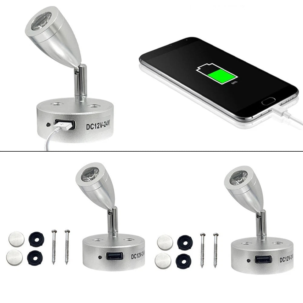 2X USB Rechargeable RV Reading Lamp for Boat and Van (Warm White Light)