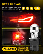 7443 Red LED Flash Strobe Brake Tail Stop Bulbs for EV (Canbus)