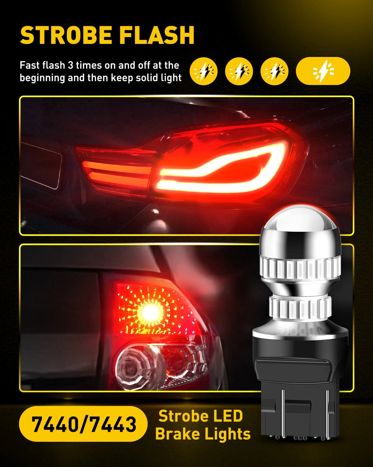 7443 Red LED Flash Strobe Brake Tail Stop Bulbs for EV (Canbus)