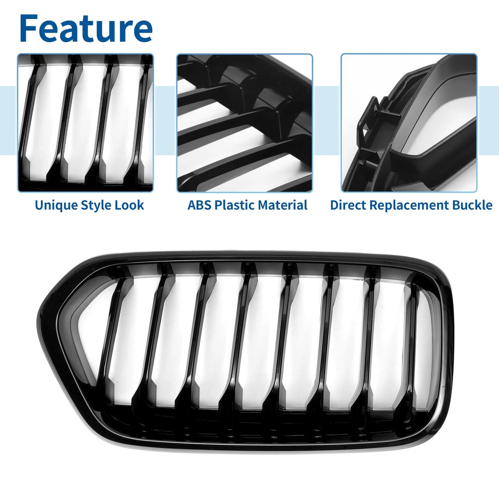 1 Pair Front Upper Bumper Grille for BMW X2 (2017–2023) Gloss Black