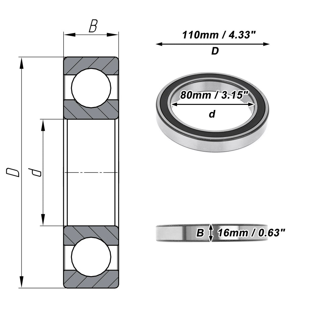 Deep Groove Ball Bearing 6916VV for Scooter Skateboard (P0 80x110x16mm)