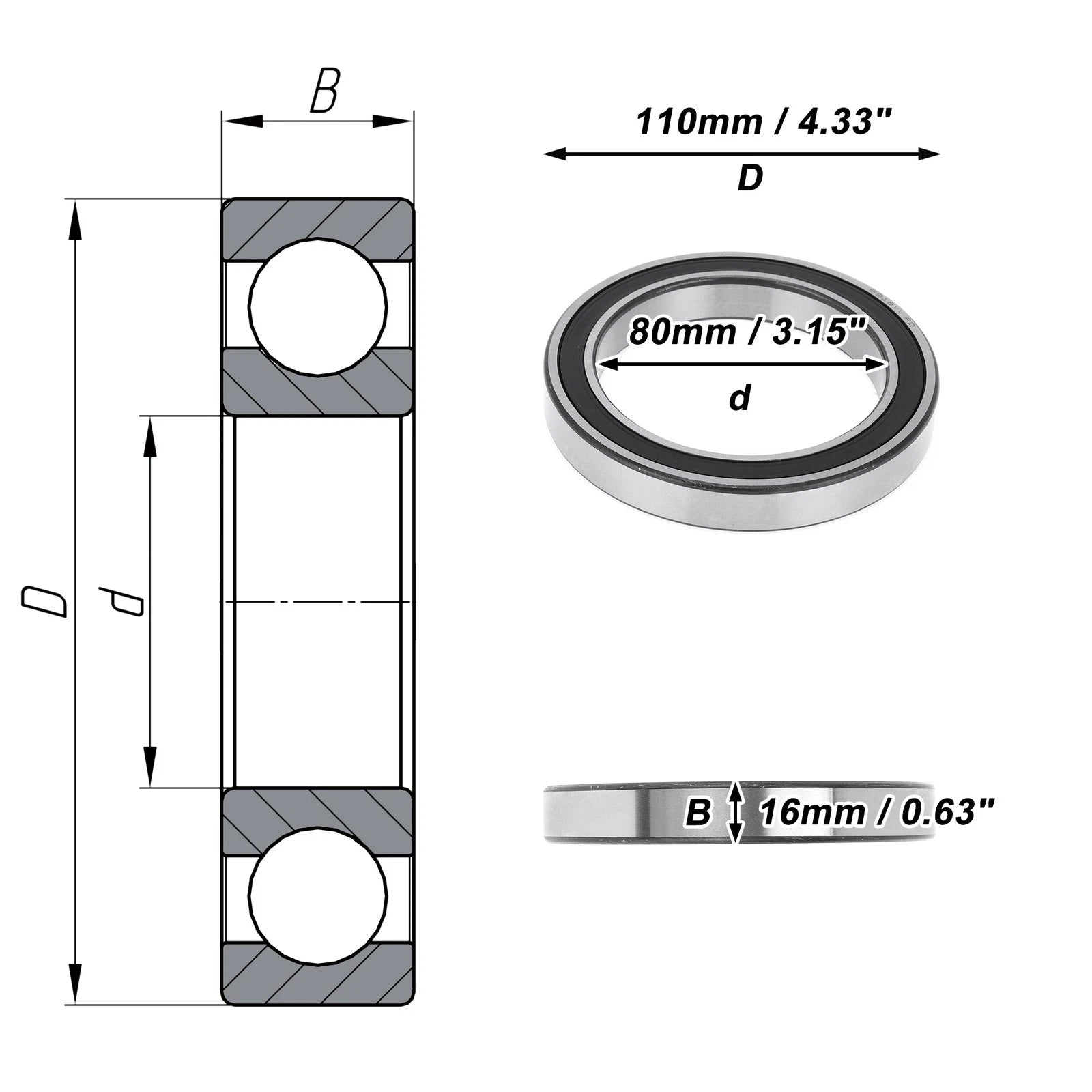 Deep Groove Ball Bearing 6916VV for Scooter Skateboard (P0 80x110x16mm)