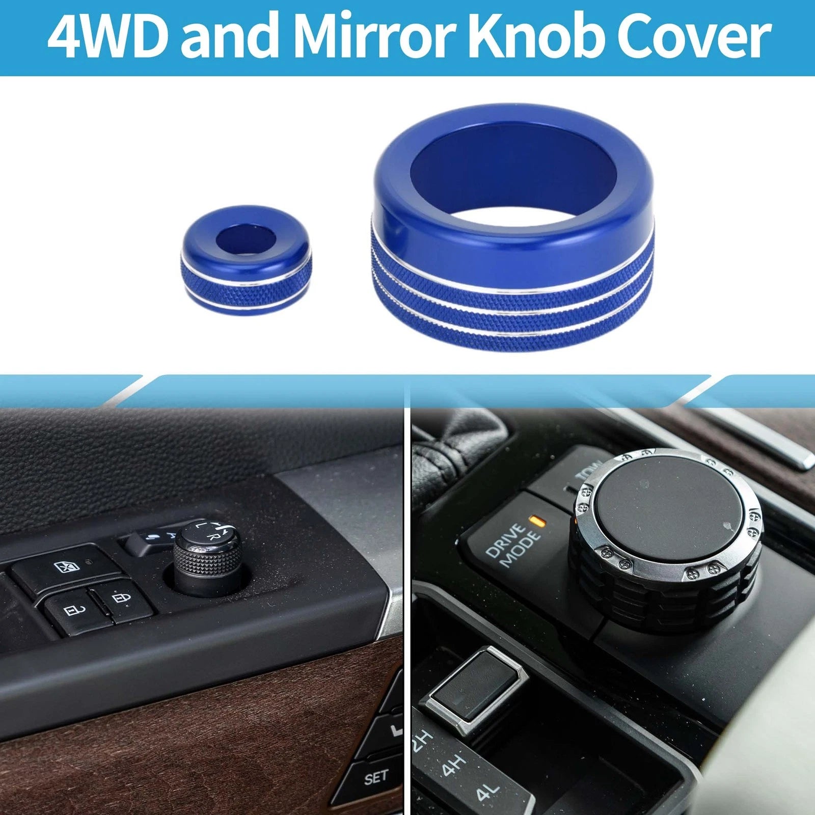 2X Drive Mode 4WD & Mirror Knob Cover for Toyota Tundra (2022–2023) Blue