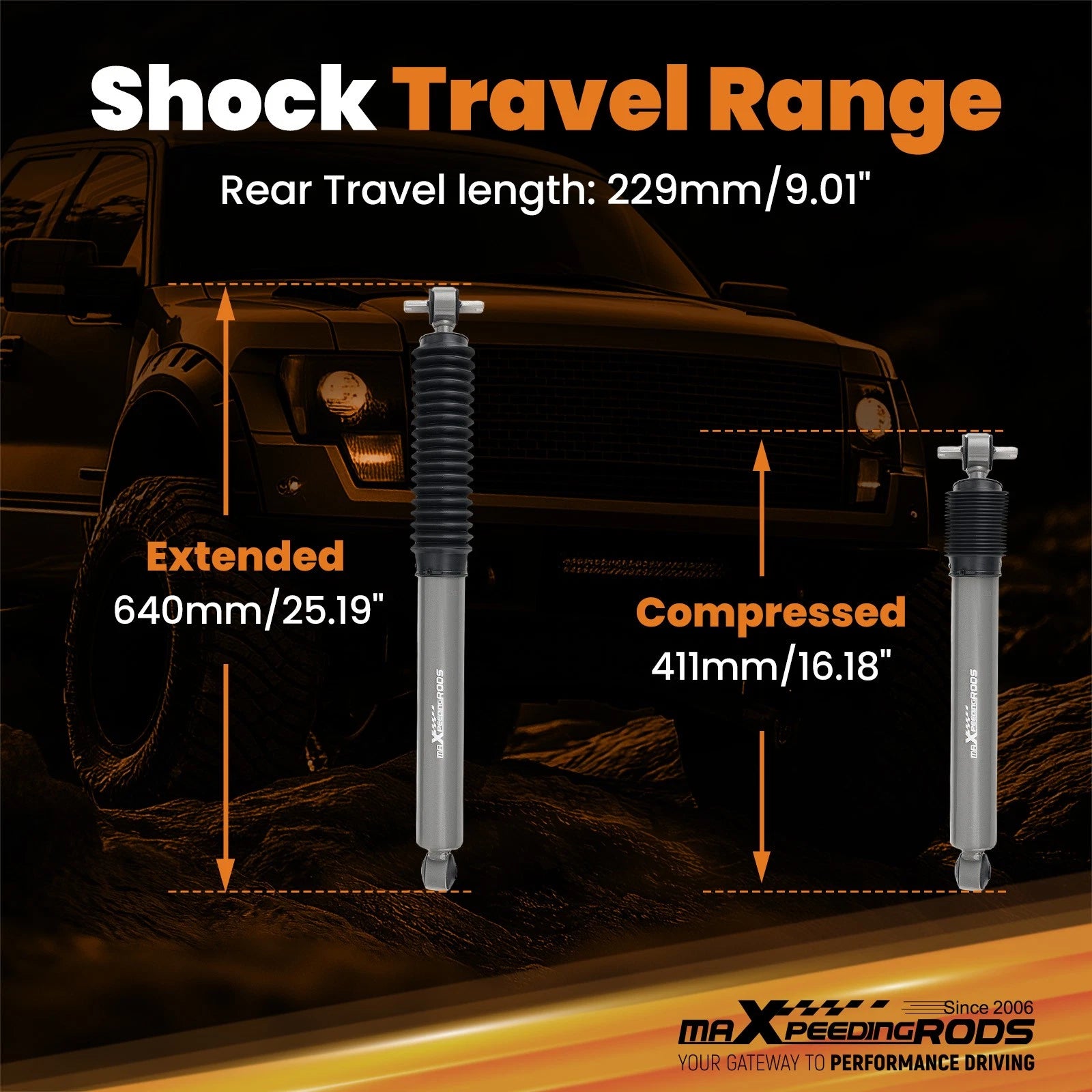 Rear Shock Absorbers for Jeep Cherokee XJ 2WD 4WD (1984–2001) 0-4" Lift