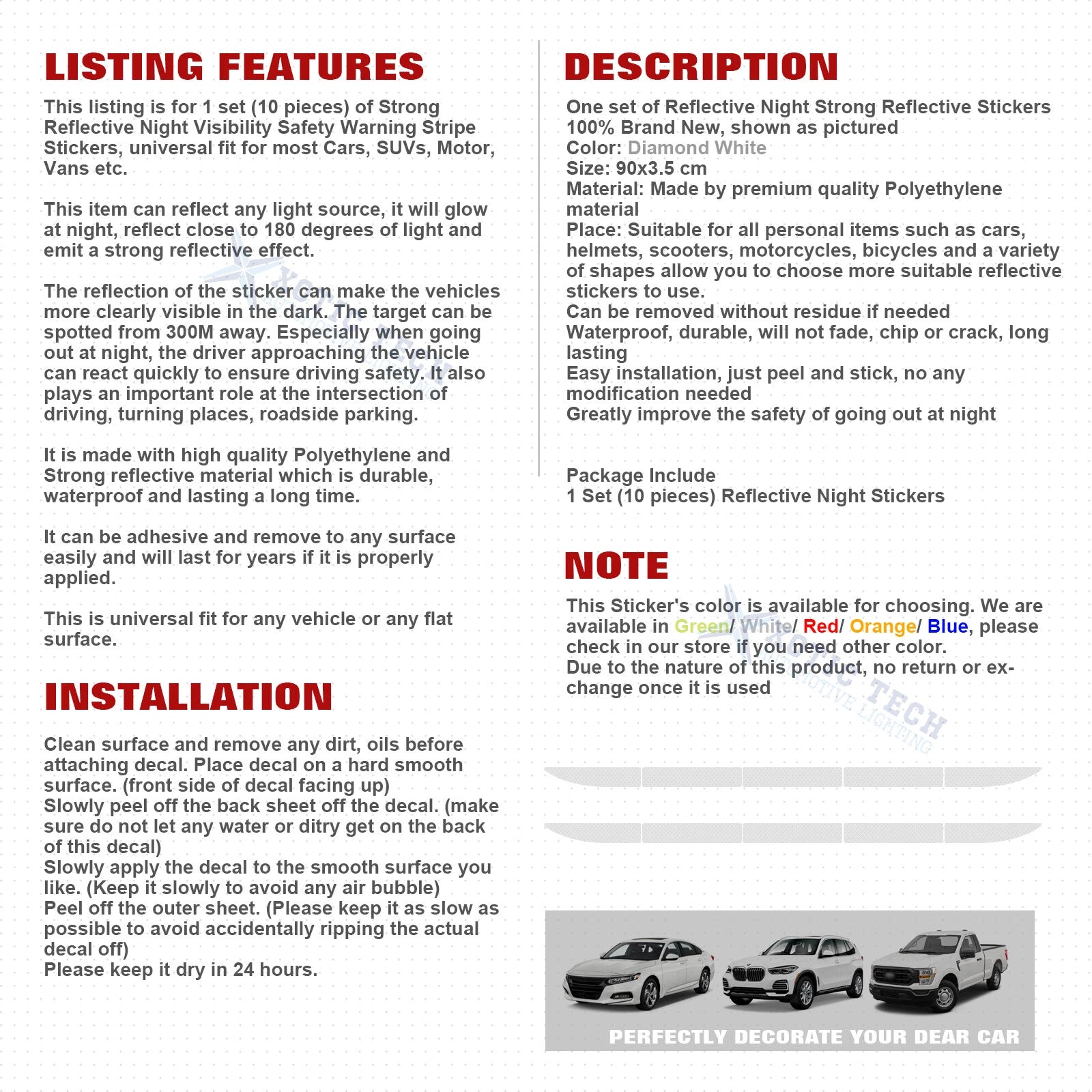 Glowing White 10x Luminous Night Warning Reflective Stickers for Car (---)