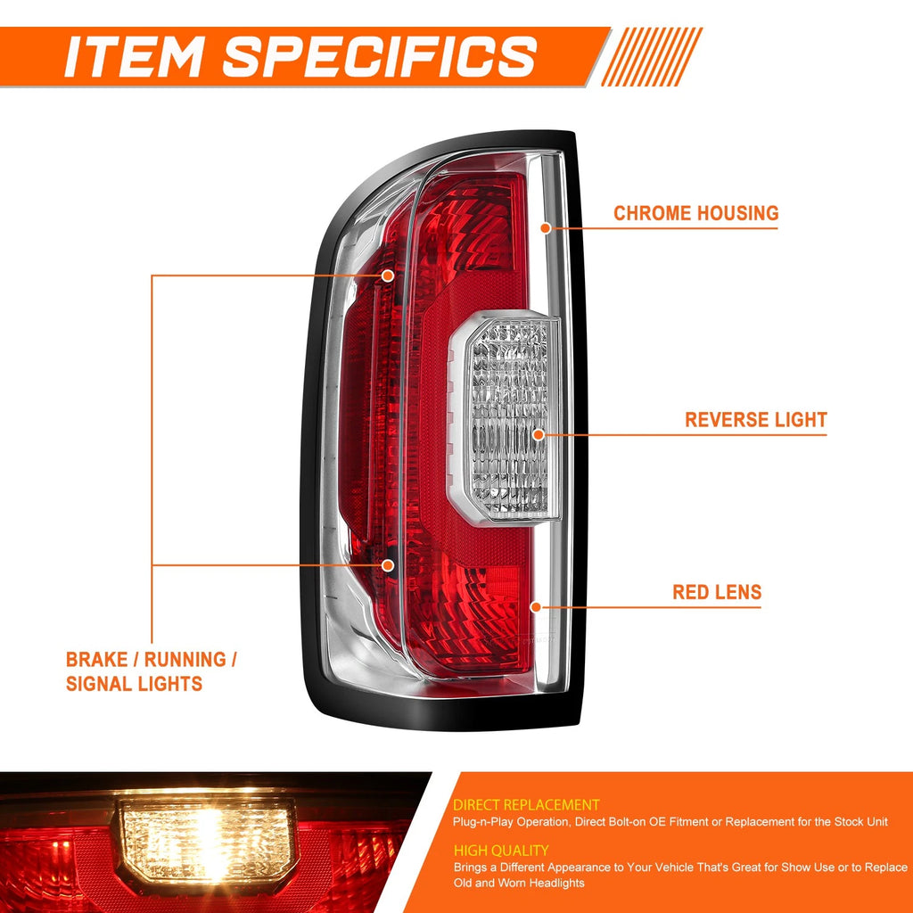 Left Side Chrome Housing Tail Light Brake Lamp for GMC Canyon (2015–2022)
