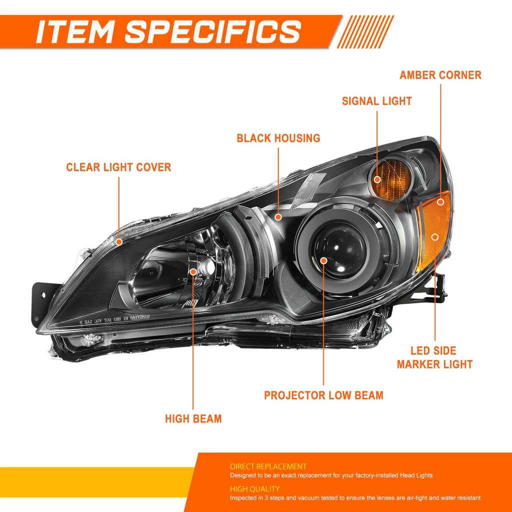 Projector Headlights for Subaru Outback/Legacy (2010–2014) - Amber Side Black