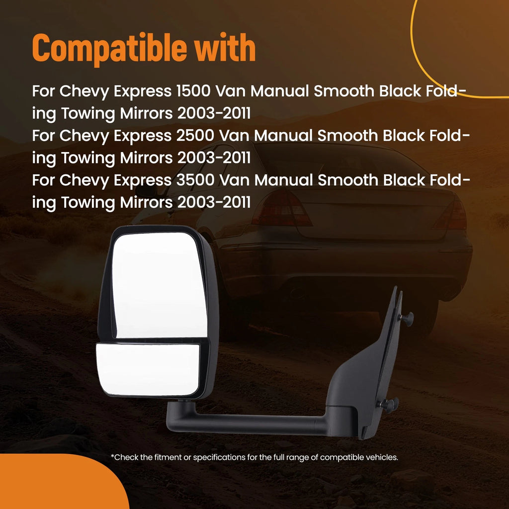 Manual Side Mirror for GMC Savana 3500 (2003–2011) Black 128-01604R