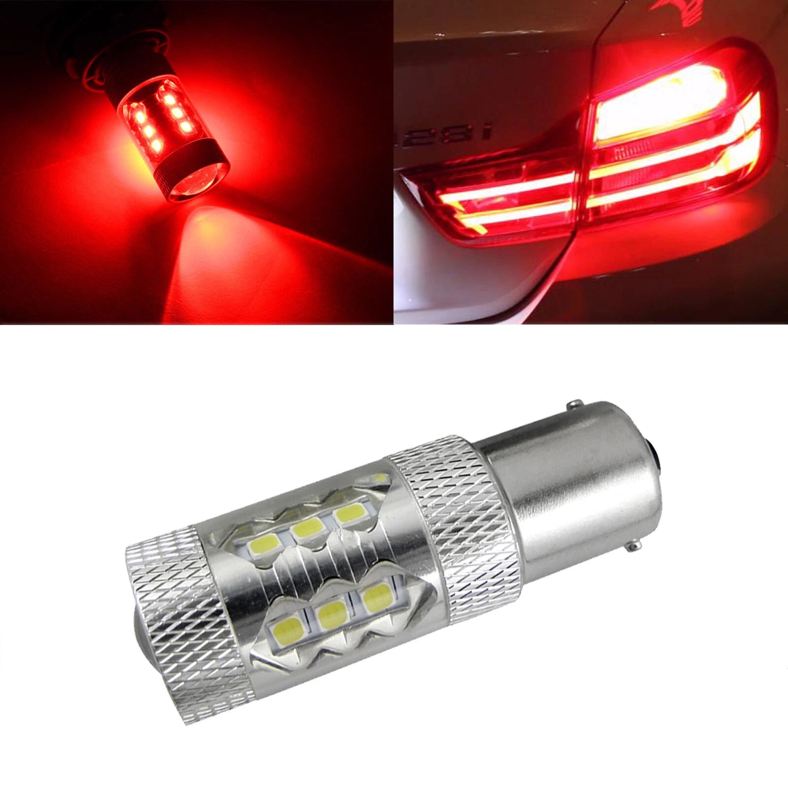 Red 80W Projector LED Tail Light Lens for 16-SMD 1157 2057 (2010–2020)
