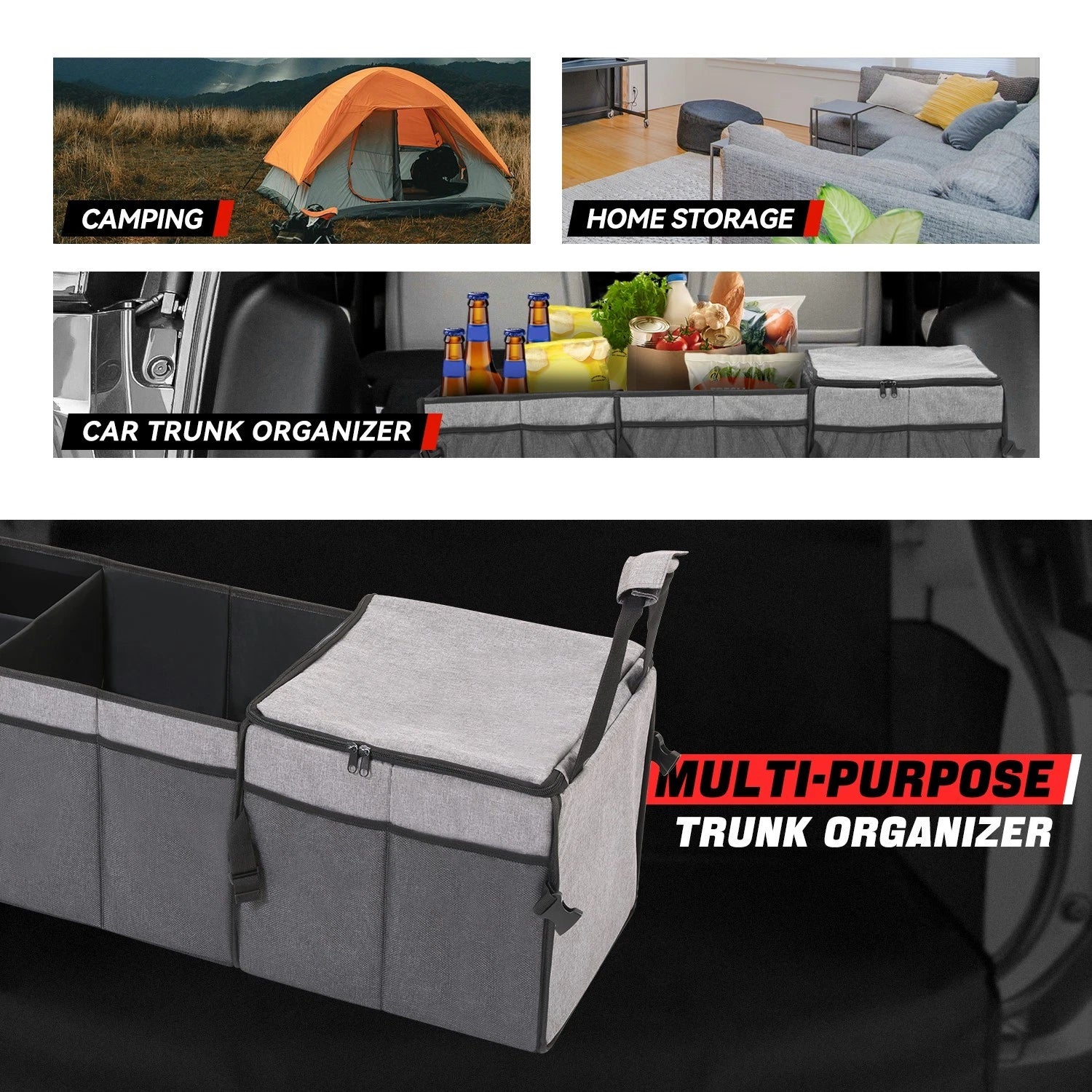3-in-1 XXL Collapsible Trunk Organizer Bin for Car SUV