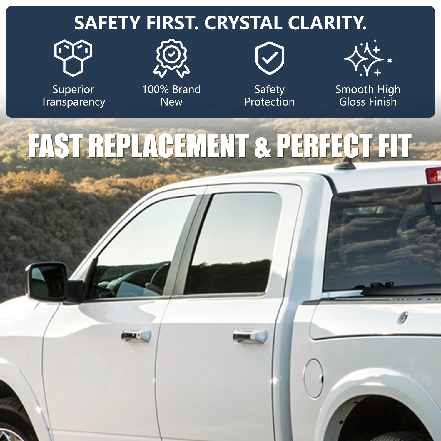Front Driver Left Side Door Window Glass for Dodge Ram 1500 2500 3500 (2009–2024)