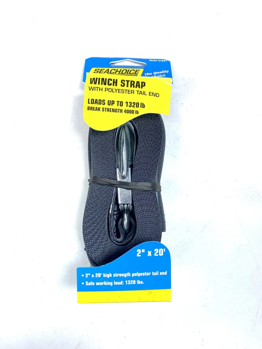 Winch Strap 2" x 20' with Polyester Tail End for SeaChoice 51251
