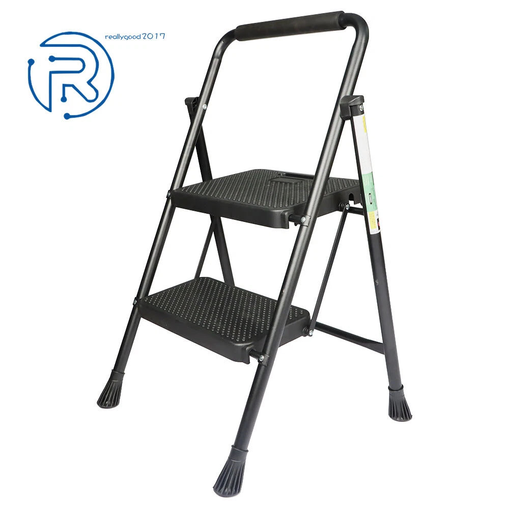 2-Step Folding Ladder Stool with Wide Anti-Slip Pedal for Home Use